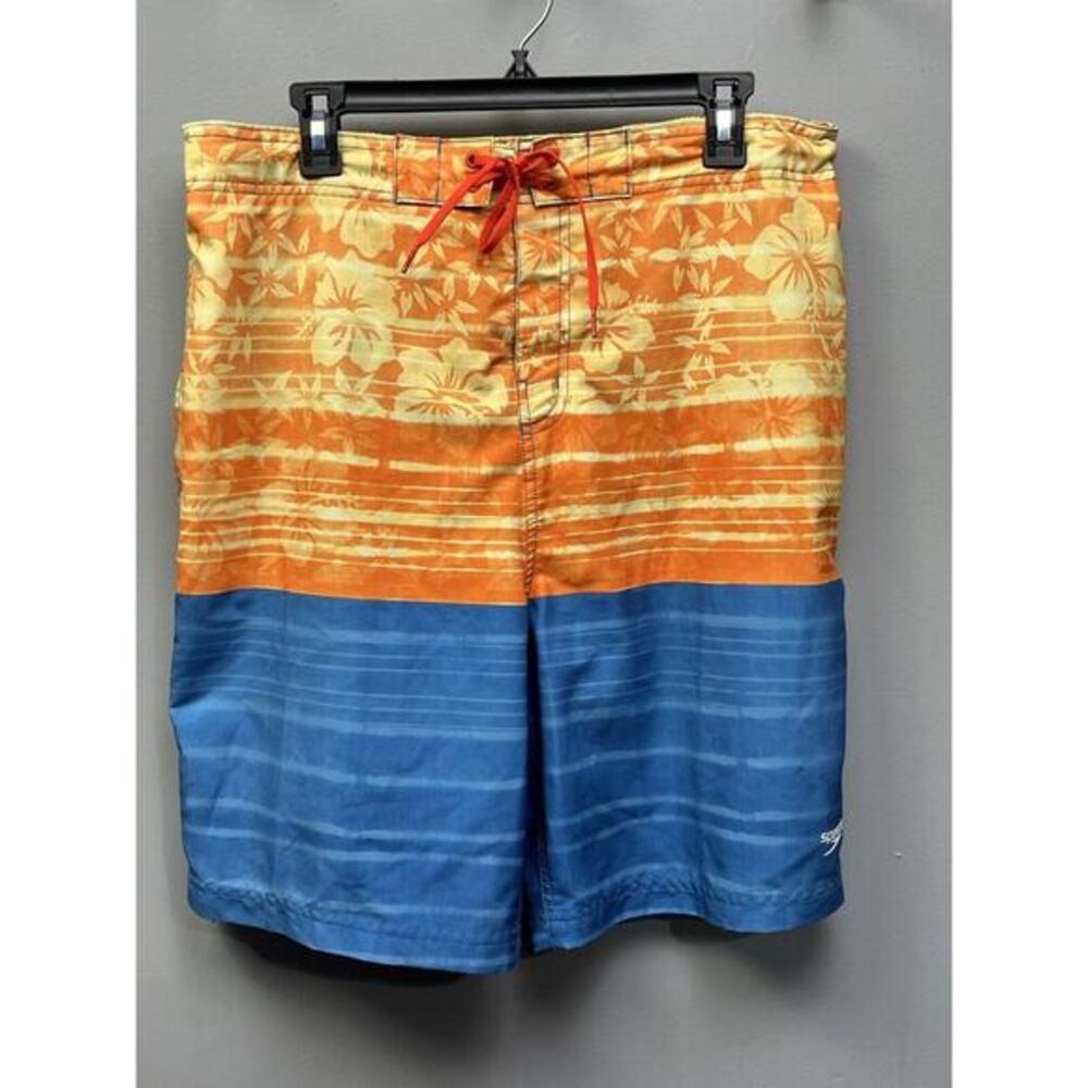 Speedo Swim Trunks Mens XL Board Shorts Floral Orange/Blue 36 Waist Lined